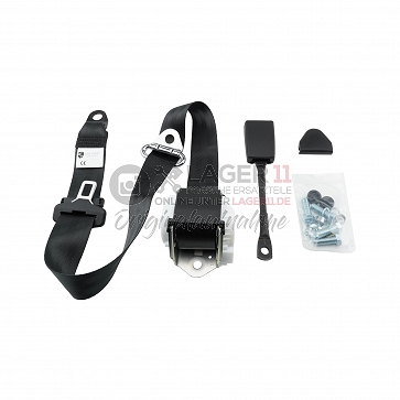Dreipunkt Automatik Sicherheitsgurt (schwarz) Set mit 22cm Peitsche und Montagematerial für Porsche 911 69-89