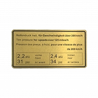 Reifendruck über 200 km/h Aufkleber für Porsche 911 65 - 74